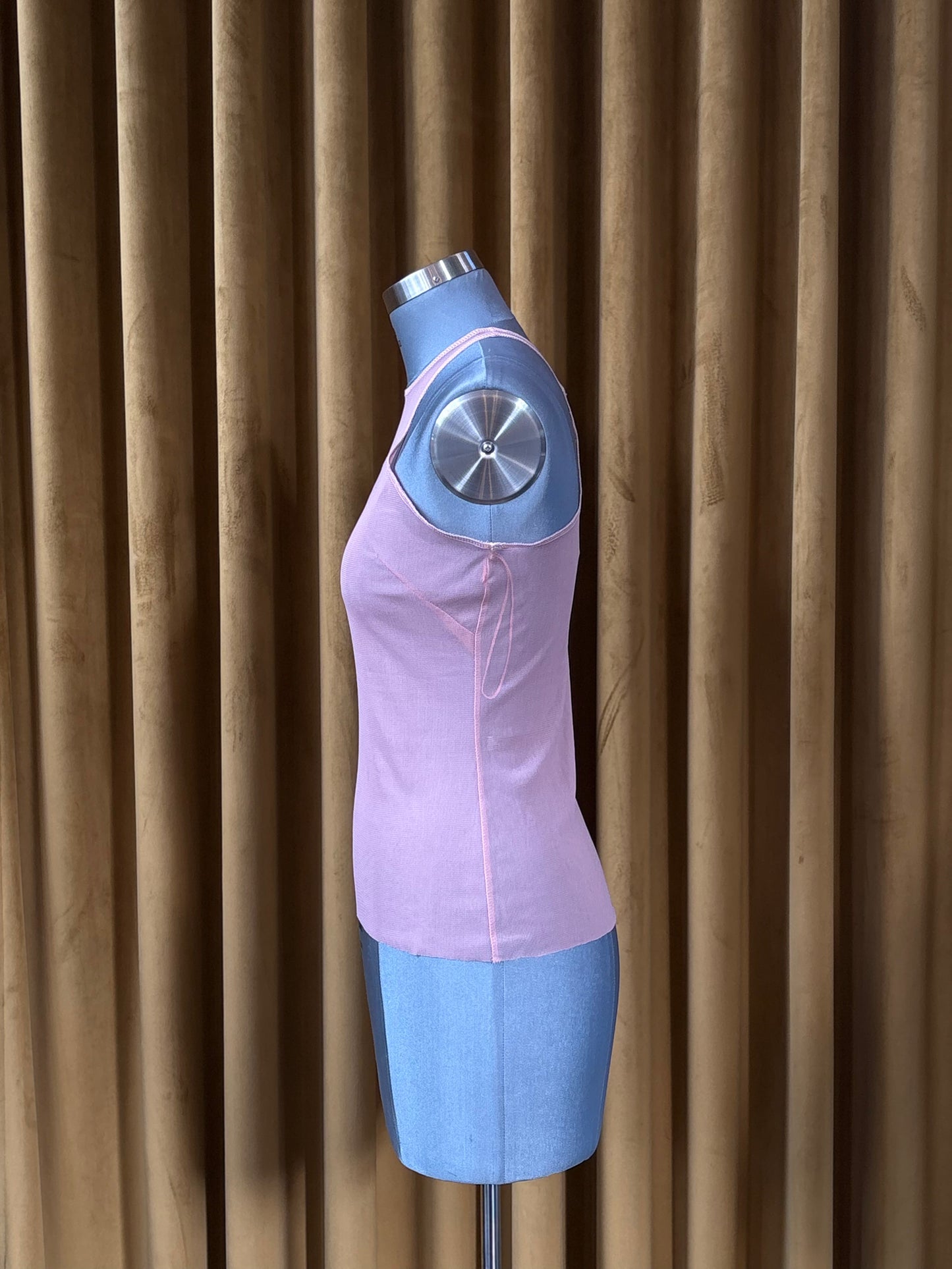 Dusty Pink Nylon Stretch Mesh Extended Racer Top