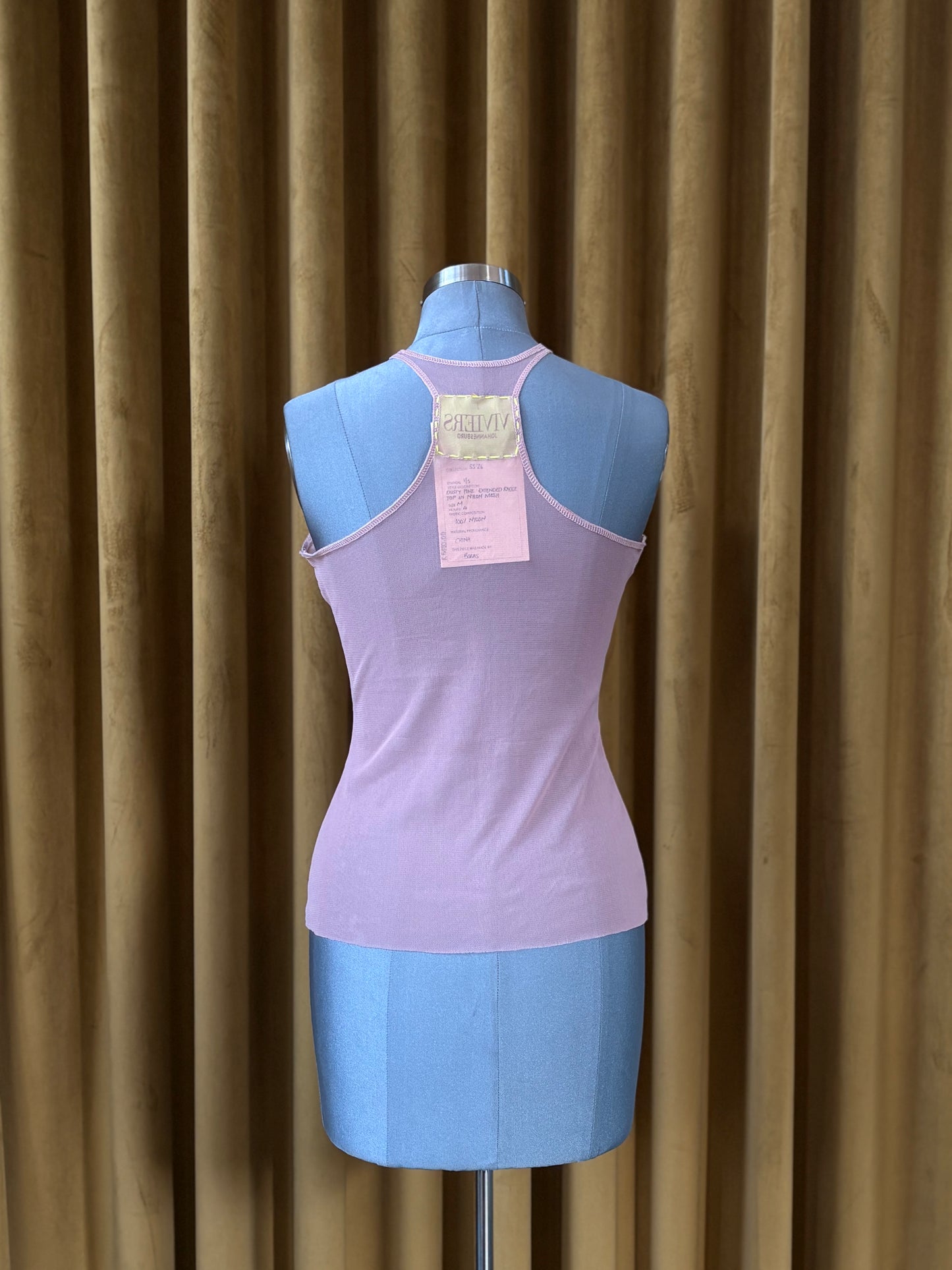 Dusty Pink Nylon Stretch Mesh Extended Racer Top