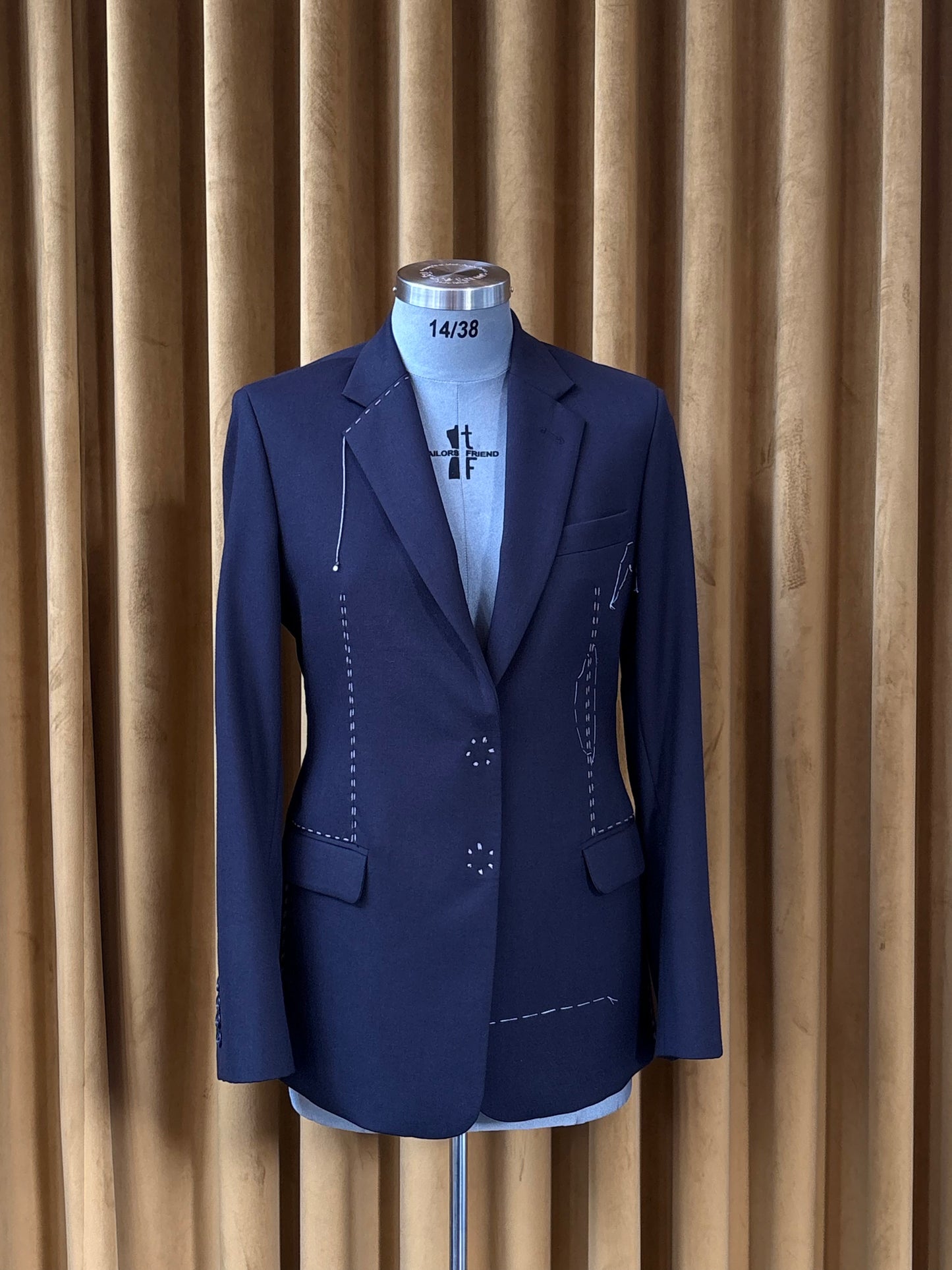 Navy Wool Trapeze with Hand Embroidery Tailored Jacket
