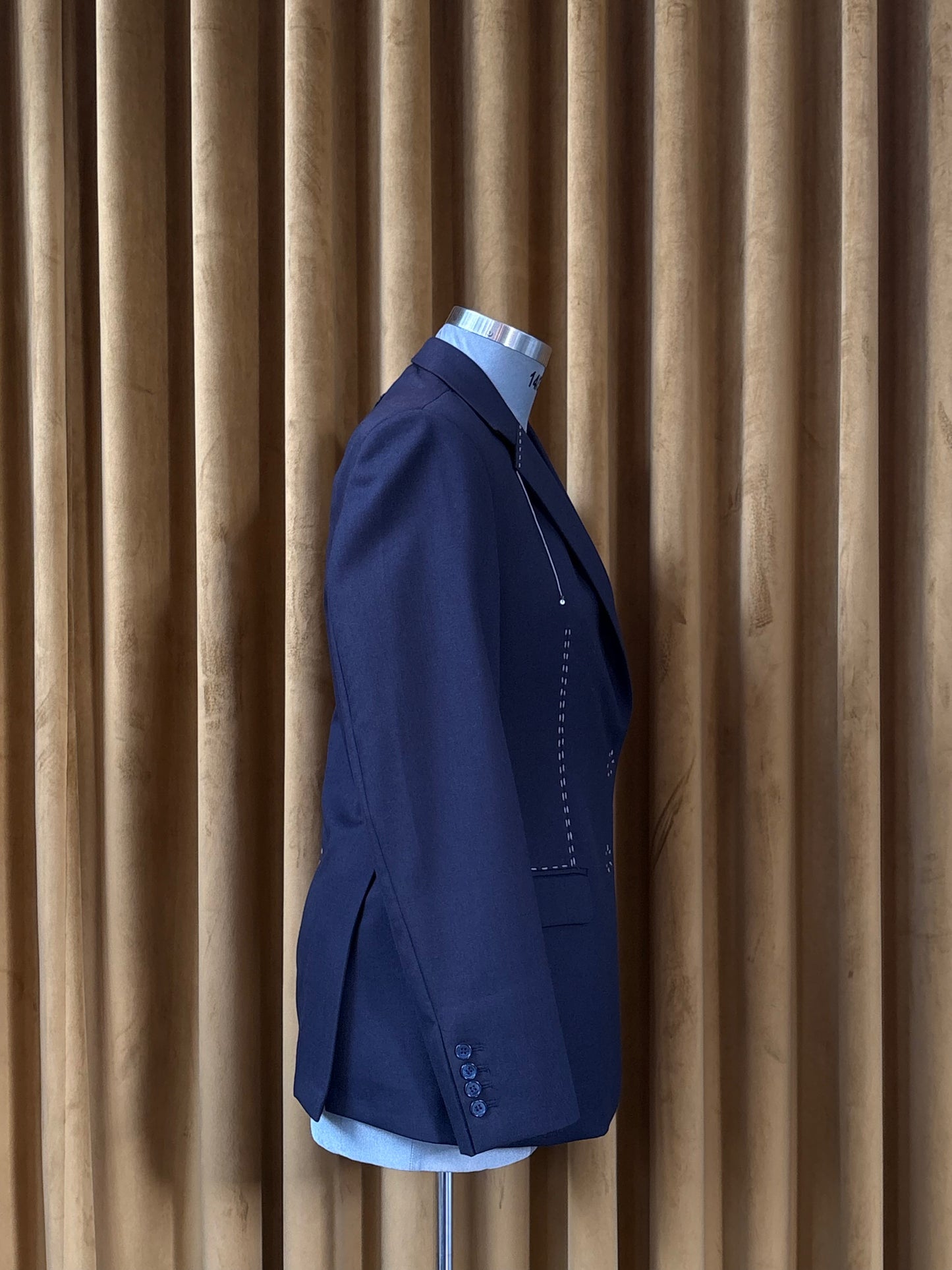 Navy Wool Trapeze with Hand Embroidery Tailored Jacket