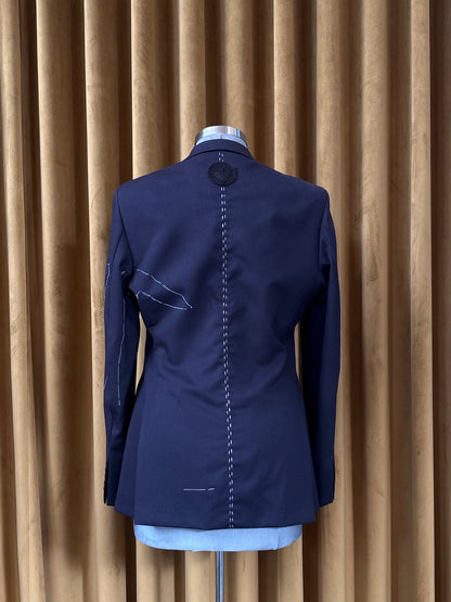 Navy Wool Trapeze with Hand Embroidery Tailored Jacket