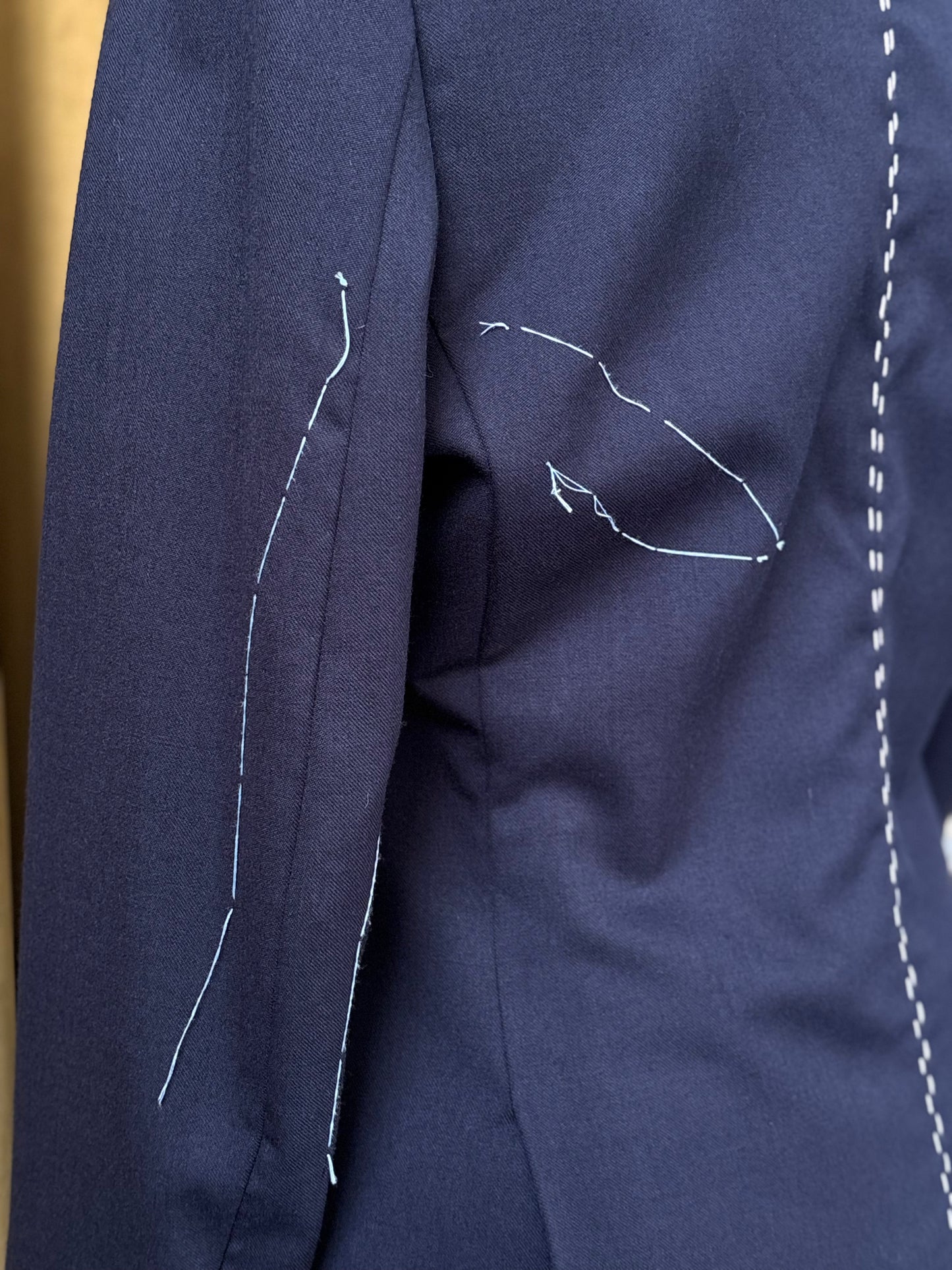 Navy Wool Trapeze with Hand Embroidery Tailored Jacket