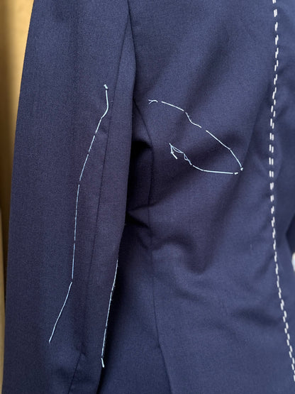 Navy Wool Trapeze with Hand Embroidery Tailored Jacket
