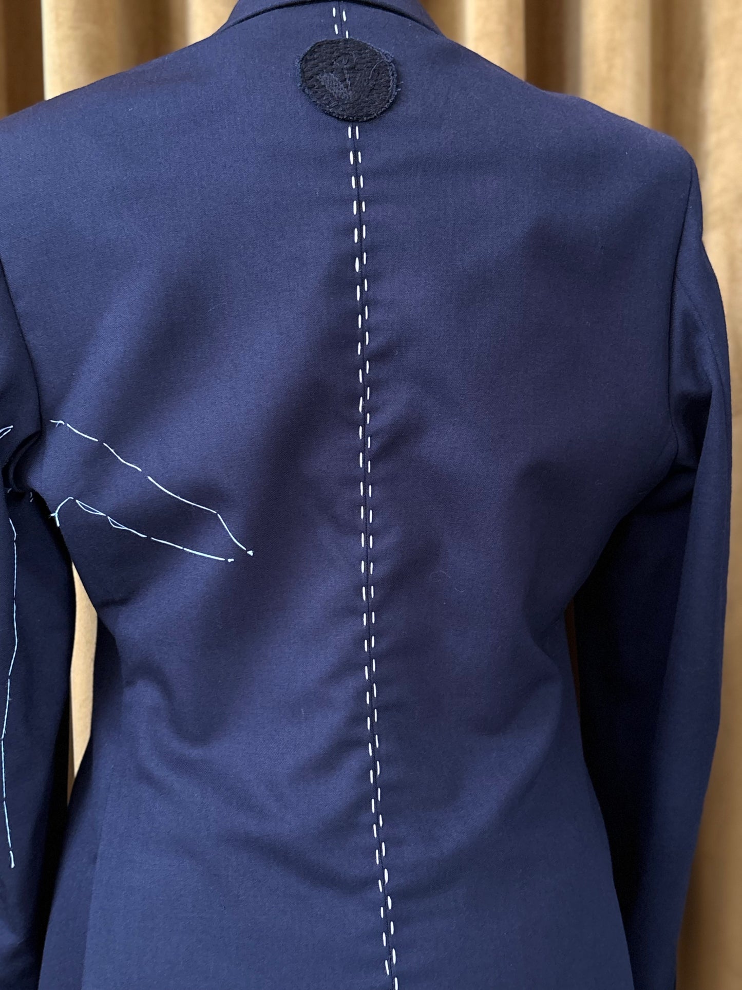 Navy Wool Trapeze with Hand Embroidery Tailored Jacket