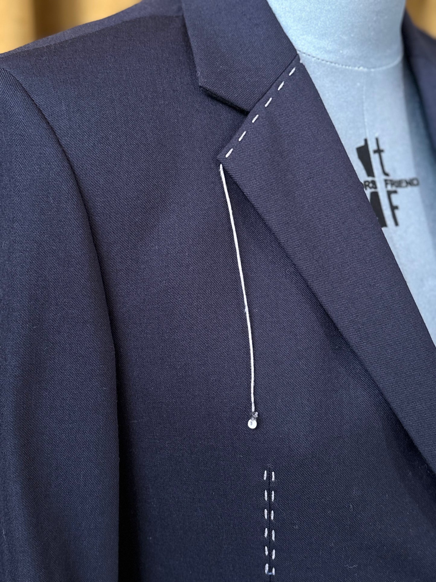 Navy Wool Trapeze with Hand Embroidery Tailored Jacket