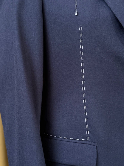 Navy Wool Trapeze with Hand Embroidery Tailored Jacket