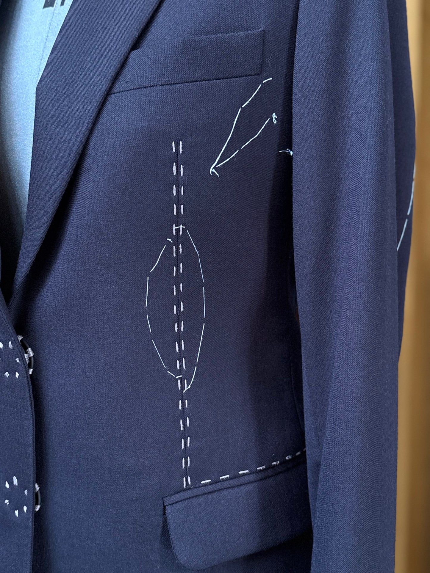 Navy Wool Trapeze with Hand Embroidery Tailored Jacket