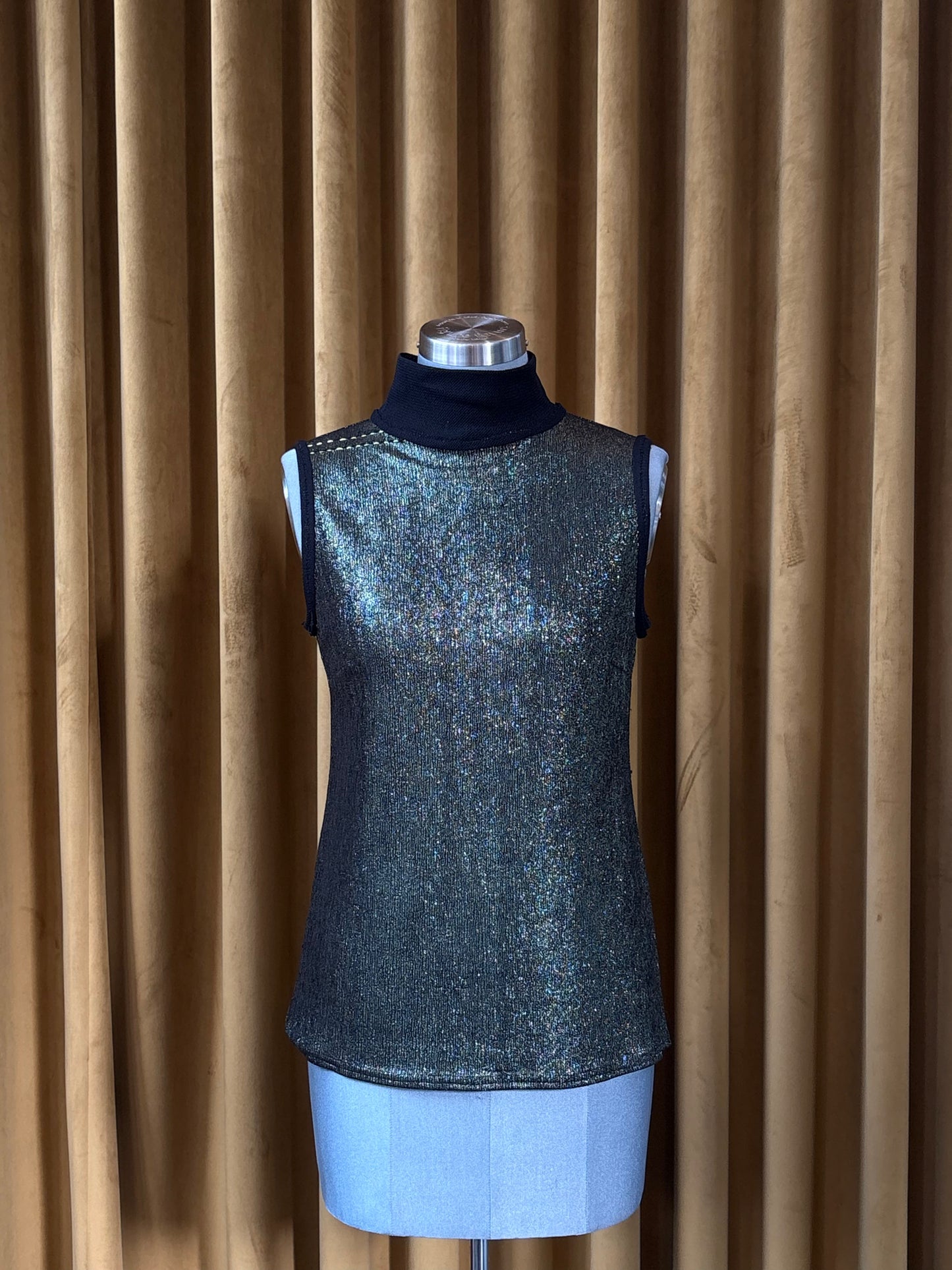 Emerald Textured Foil Stretch Polo-neck Top