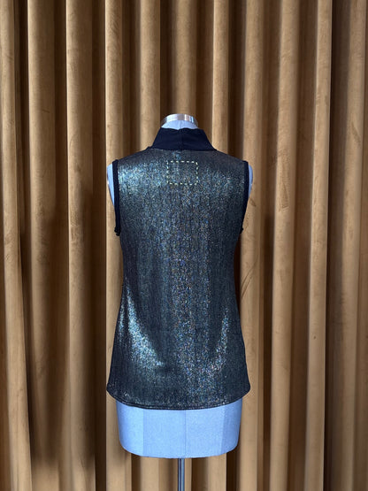 Emerald Textured Foil Stretch Polo-neck Top