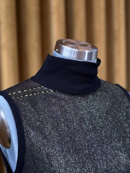 Emerald Textured Foil Stretch Polo-neck Top