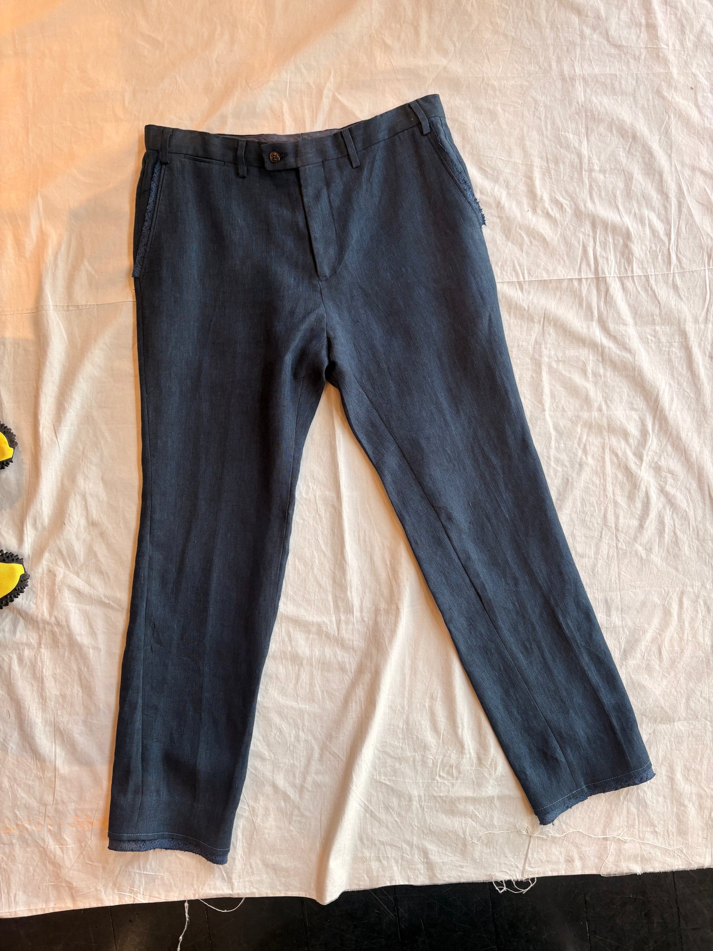 Oxford Blue Deconstructed Pants in Linen