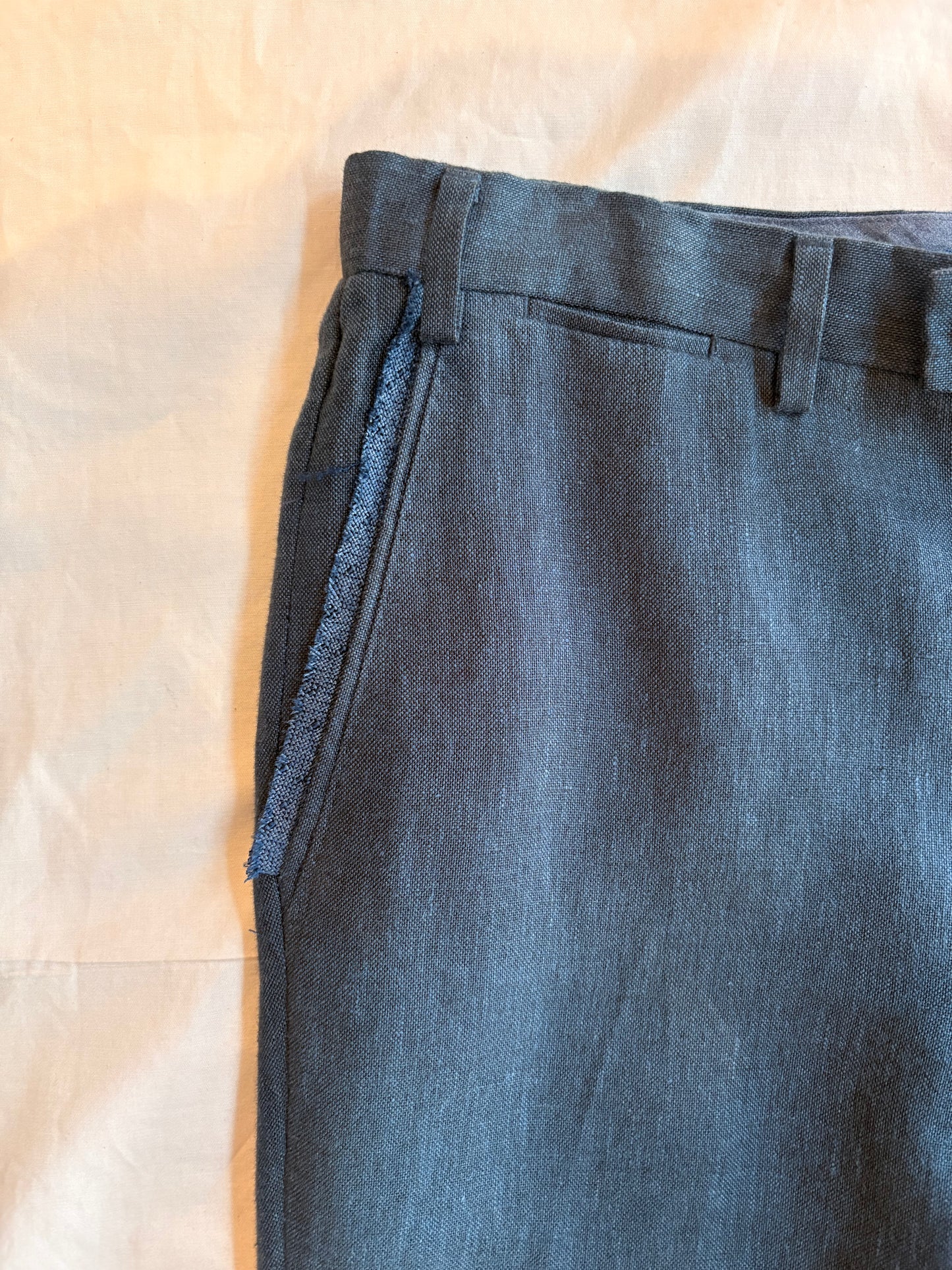 Oxford Blue Deconstructed Pants in Linen