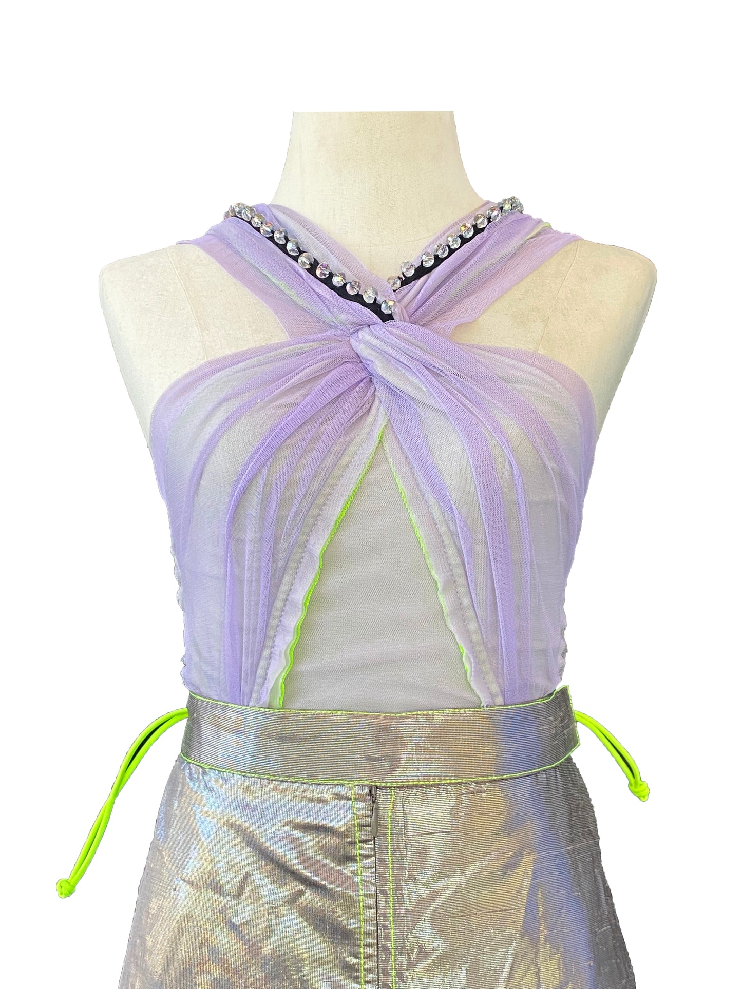 Lilac Silk Lame Bias Quarter Circle Skirt Lilac Tulle Lining