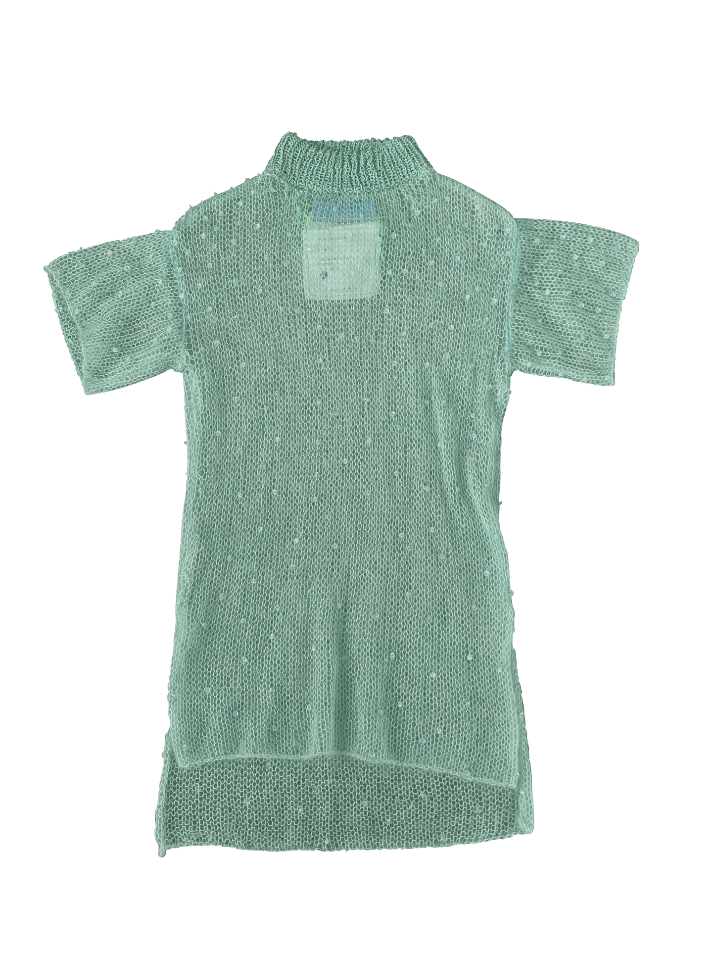 Sky Artisanal Mohair T-shirt with Hand-beaded Sequins Details