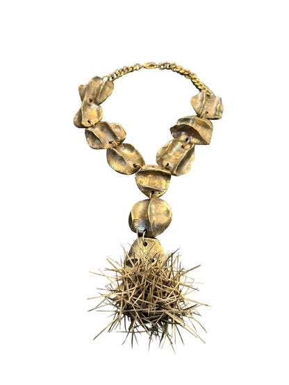Brass Choker Necklace with Moulded Brass Pieces and Cacti