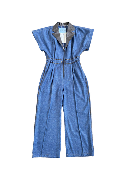 Speckled Wool Wide-Leg jumpsuit with Raw Silk collar & lapels