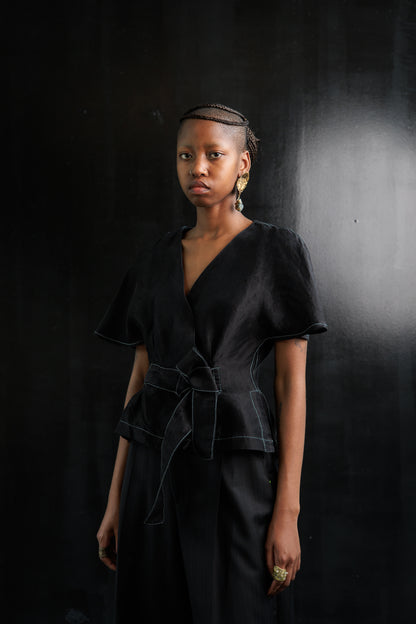 Black Jade Sculpted Top in Silk Nylon