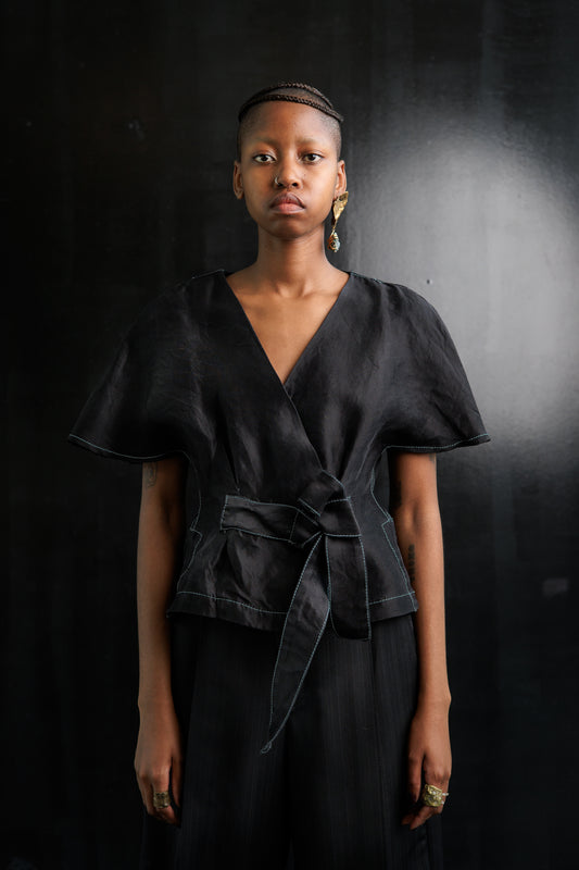 Black Jade Sculpted Top in Silk Nylon