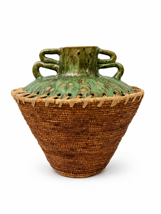 Peace Basket Green Raffia Weave Series SMALL