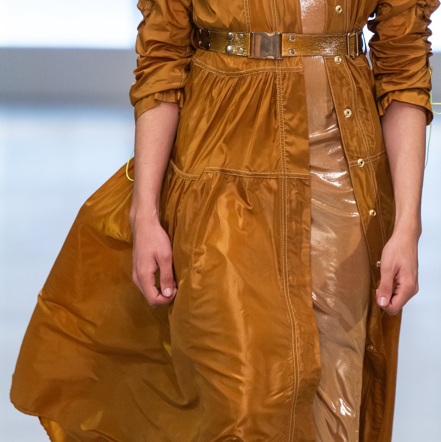 Couture Ochre 100% Nylon Long Utility Dress