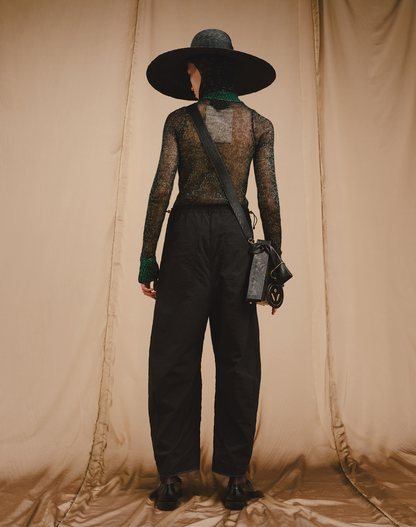 Emerald and Black Wool Mohair Lurex Knitwear Racer Top