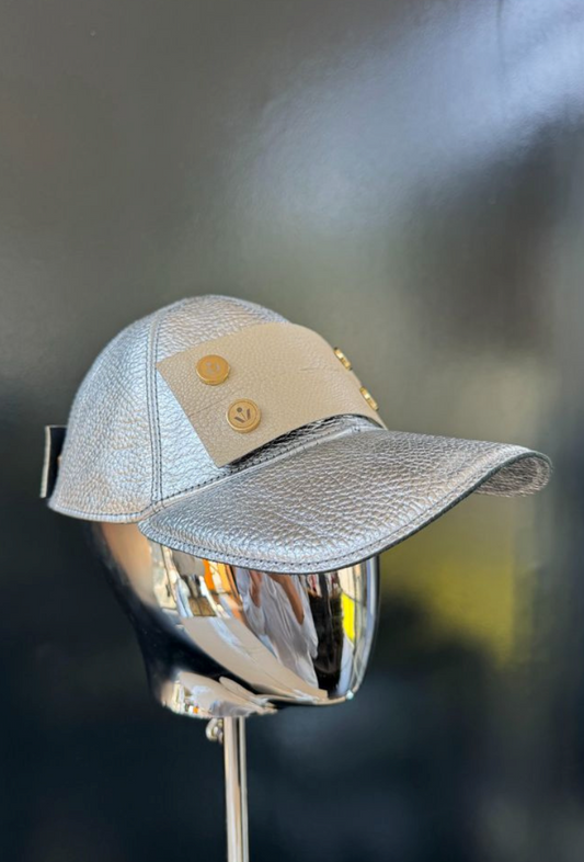 Silver Metallic Bovine Leather Cap