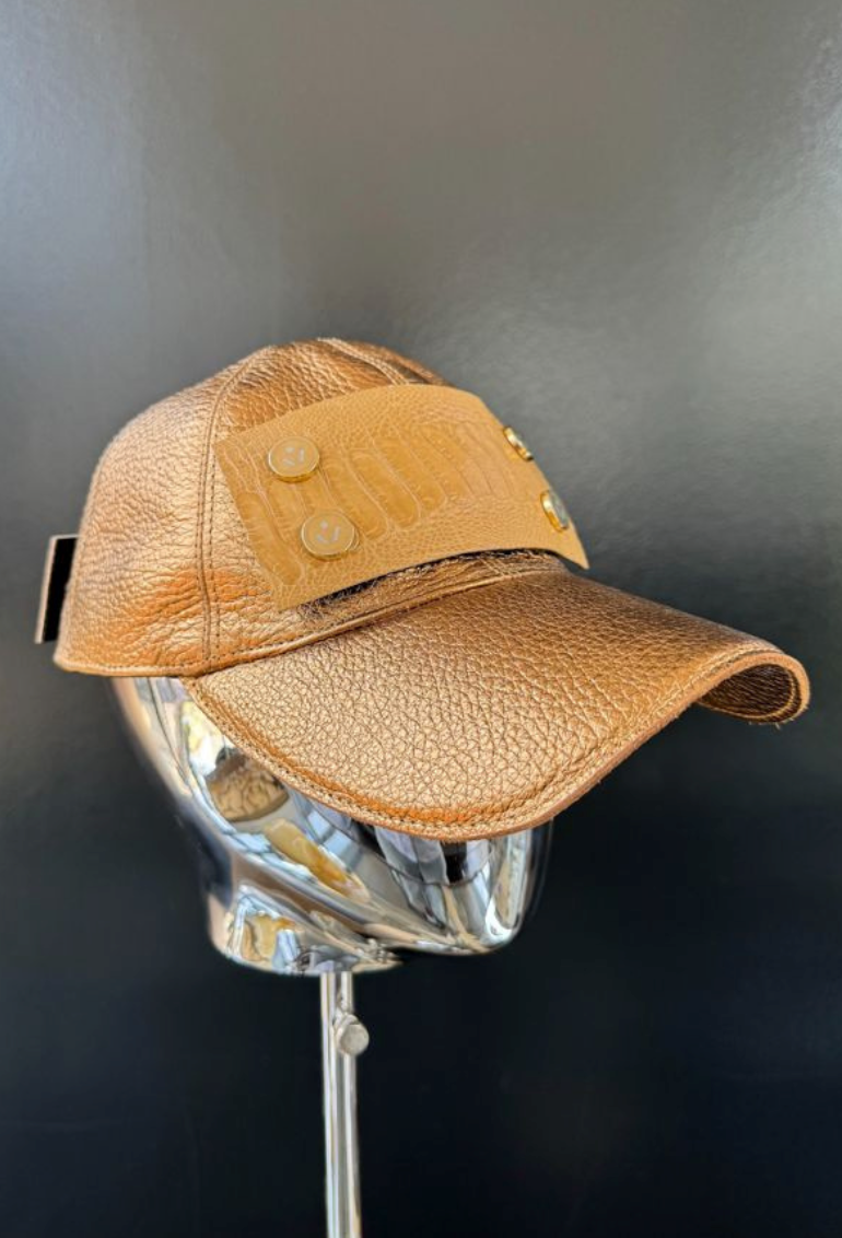 Gold Metallic Bovine Leather Cap