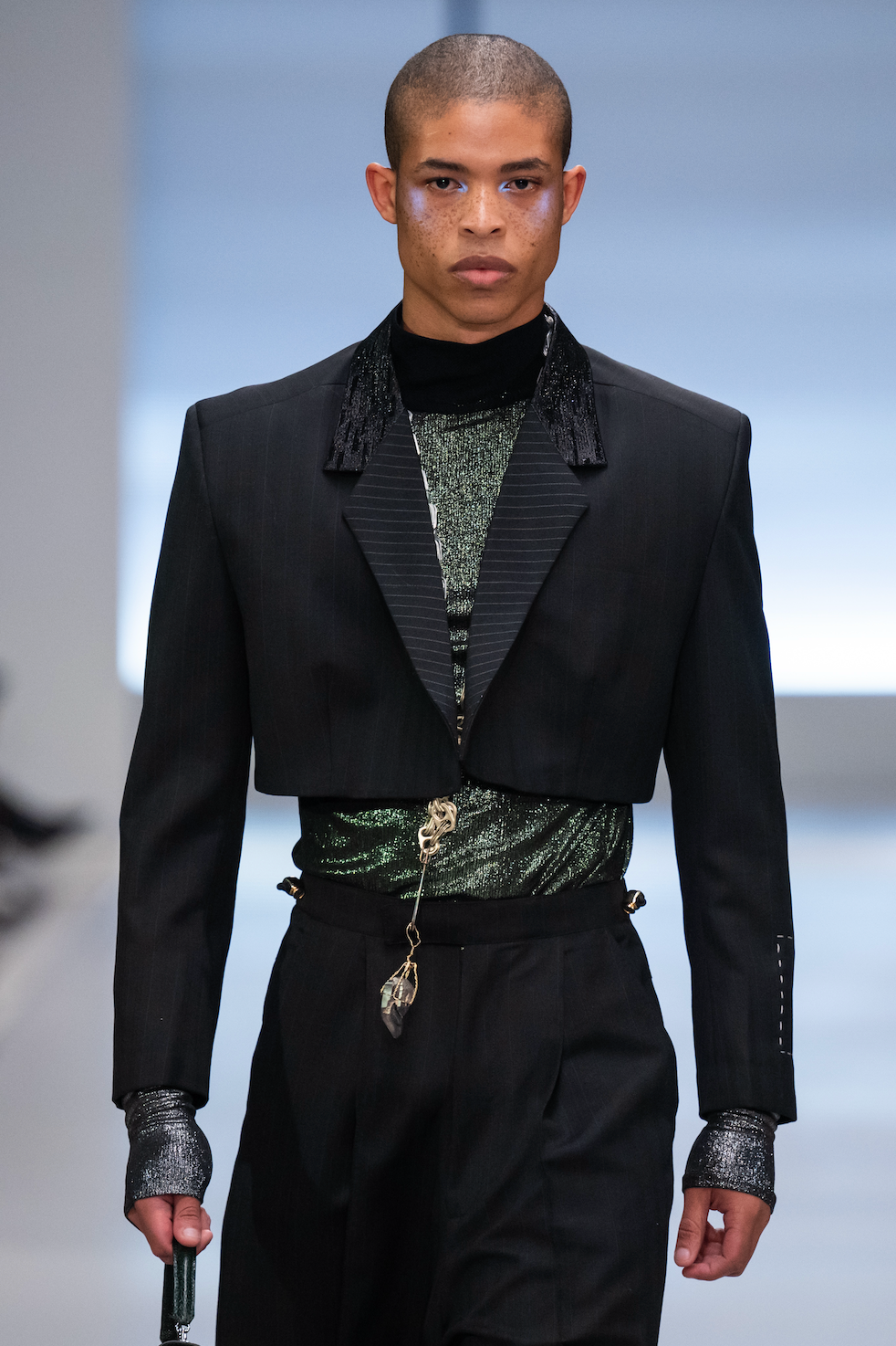 Emerald Textured Foil Stretch Polo-neck Top
