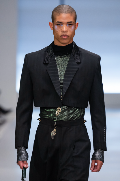 Emerald Textured Foil Stretch Polo-neck Top