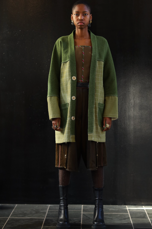 Hand Sewn Checks in Cotton Raglan Kimono Jacket