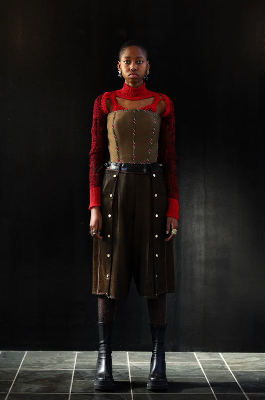 Mocha Corset in Wool Twill
