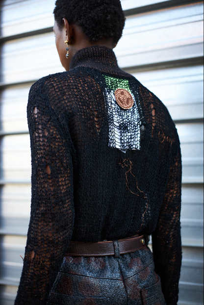 Obsidian Poloneck Jumper in Wool and Vintage Lurex
