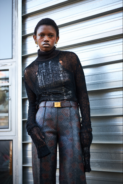 Obsidian Poloneck Jumper in Wool and Vintage Lurex