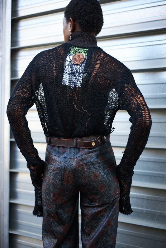 Obsidian Poloneck Jumper in Wool and Vintage Lurex