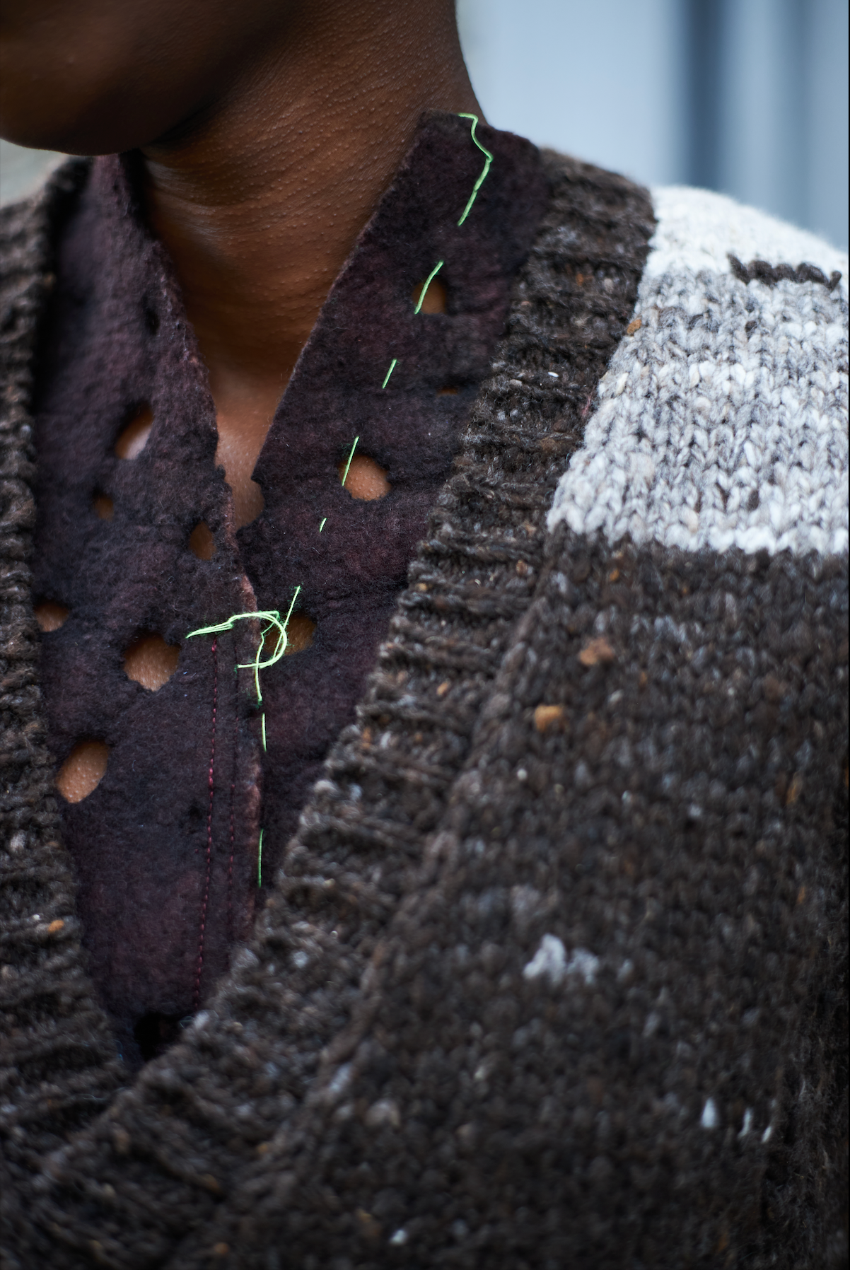 Artisanal Baa Baa Black Sheep Ombre Gilet in Ecru Sheep Fleece