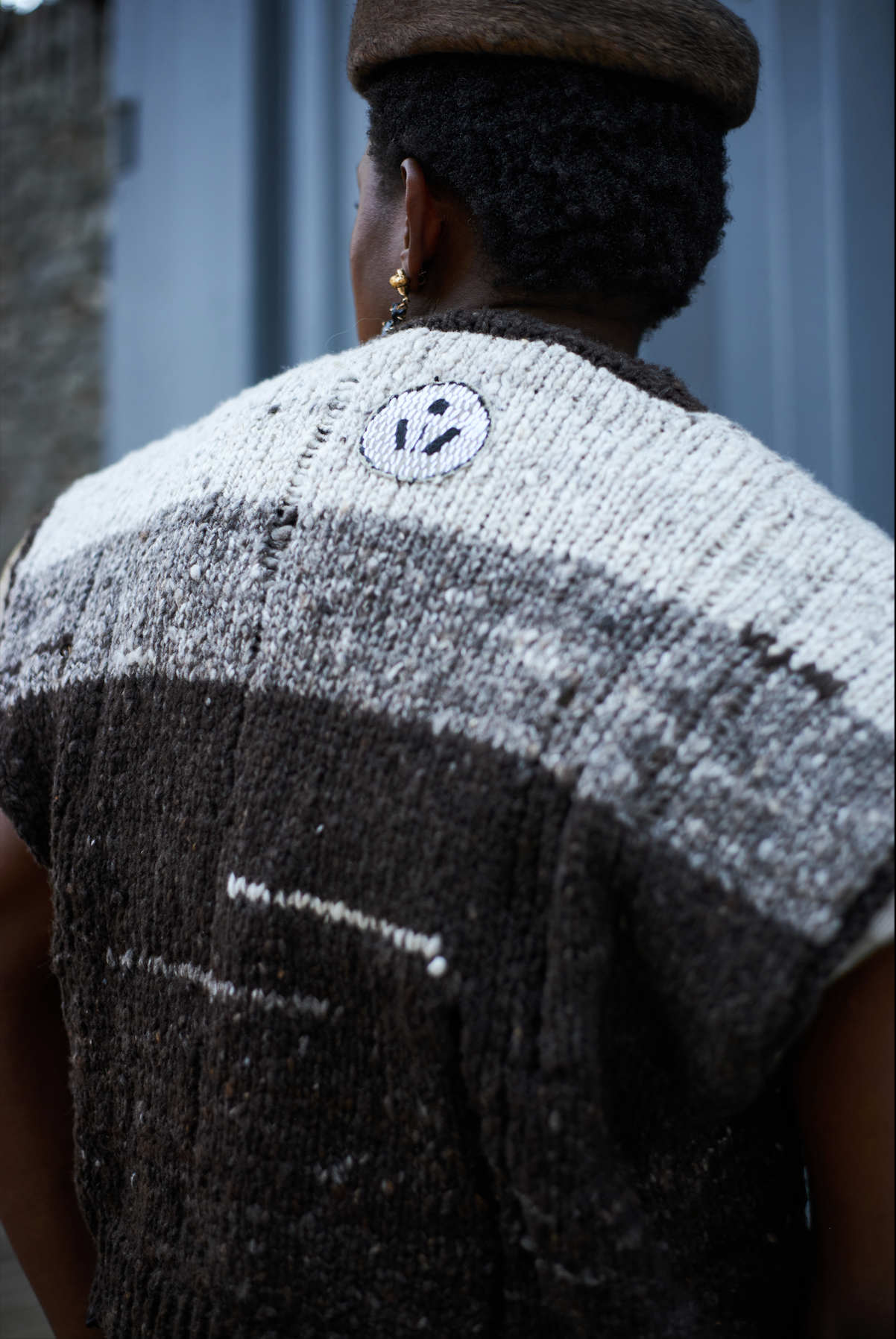Artisanal Baa Baa Black Sheep Ombre Gilet in Ecru Sheep Fleece