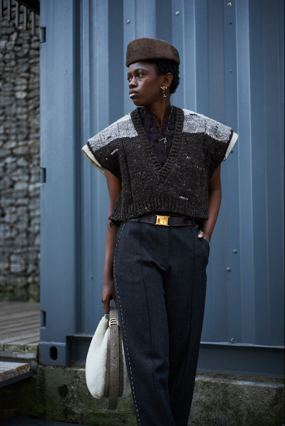 Artisanal Baa Baa Black Sheep Ombre Gilet in Ecru Sheep Fleece