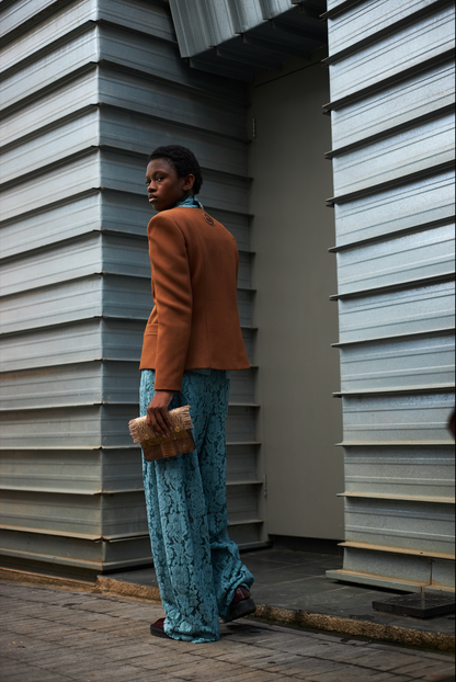 Burnt Sienna V-Jacket in wool silk