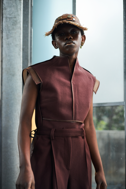 Chocolate Fondant Shield Top in Wool Melton