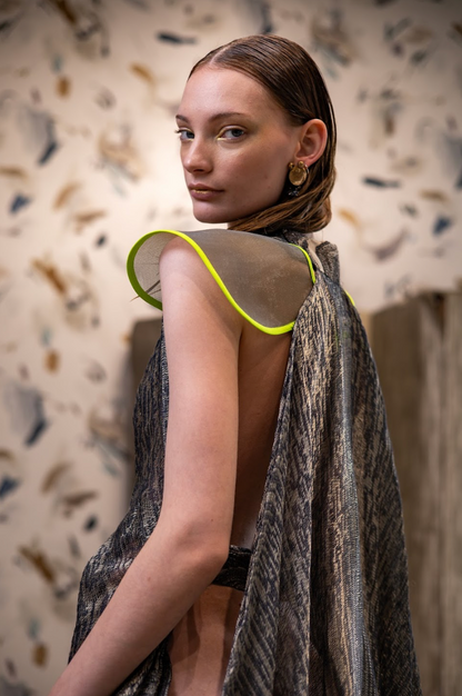 Mistra Soft Gold Linen Halter Neck Drape Dress