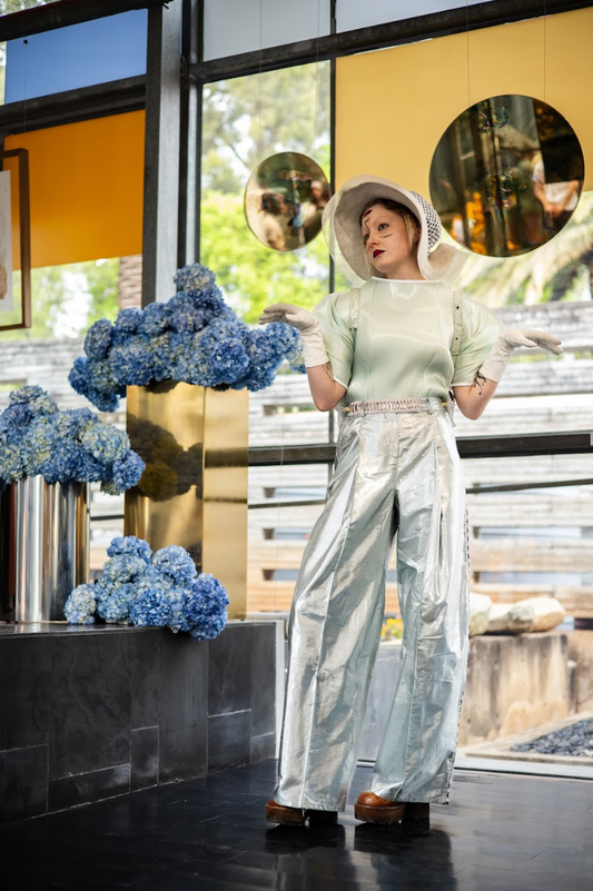 Water Caustics Signature Pants in Silk Lamé