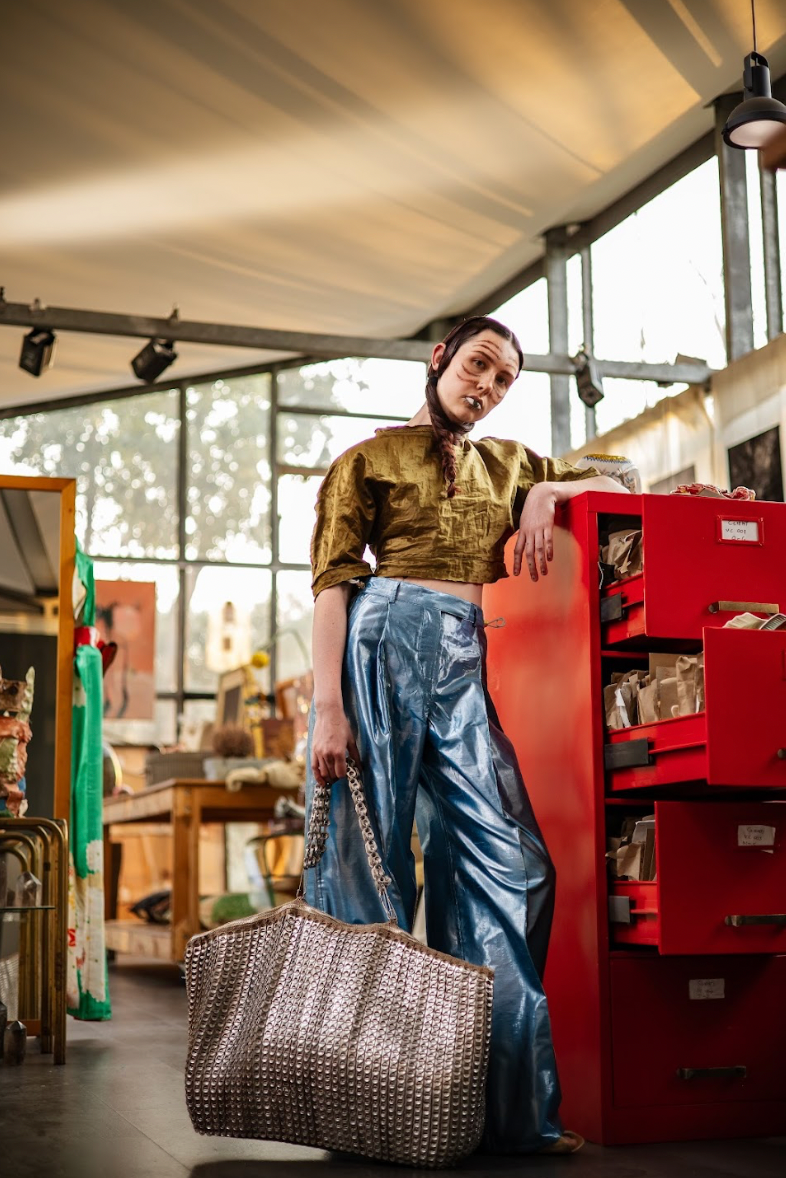 Bleu Piscine Signature Pants in Silk Lamé