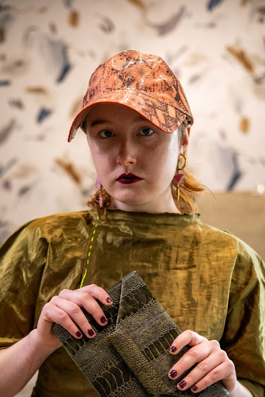Deadstock Coral Python Peach Leather Cap