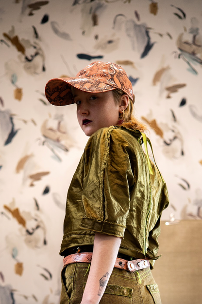 Deadstock Coral Python Peach Leather Cap