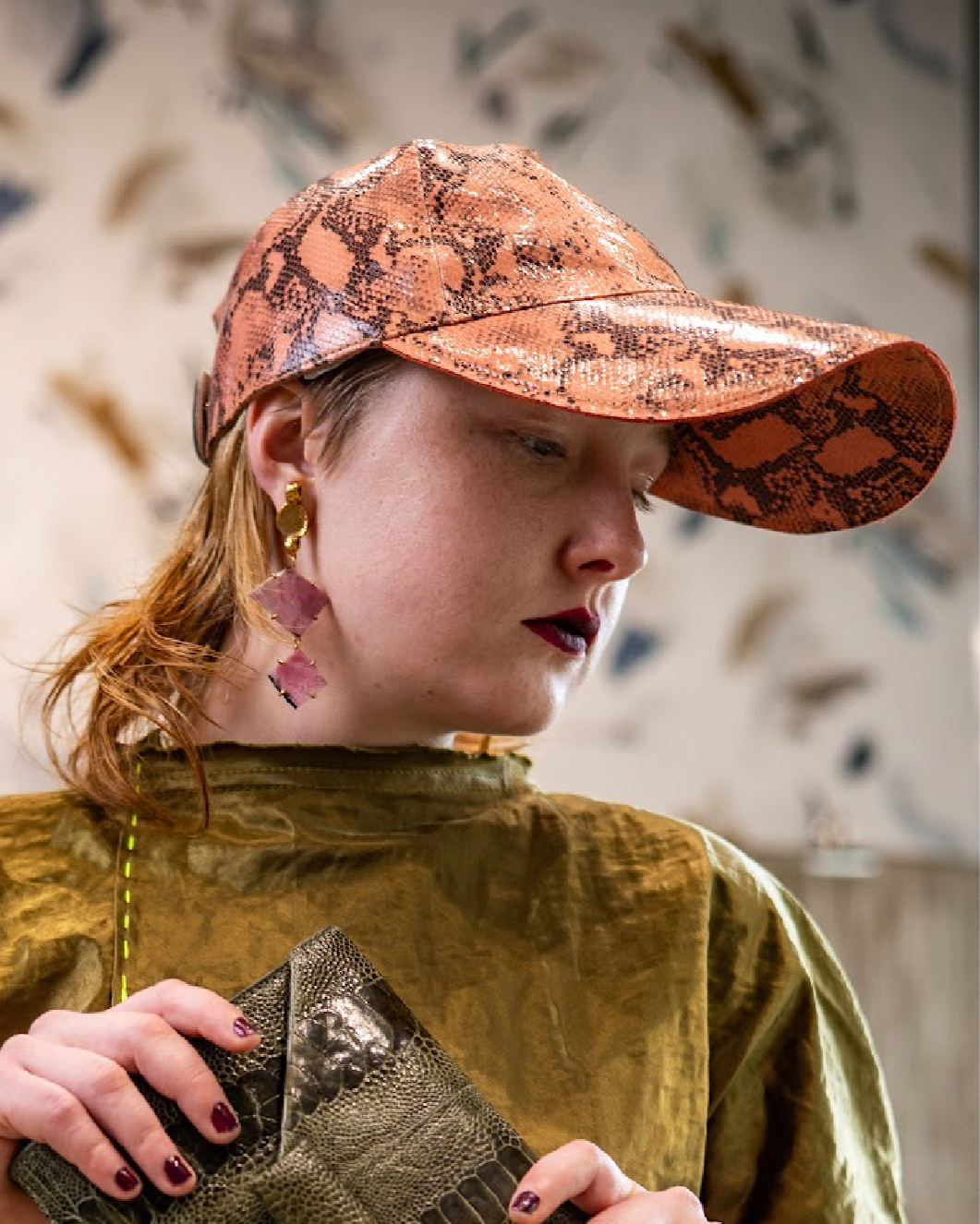 Deadstock Coral Python Peach Leather Cap