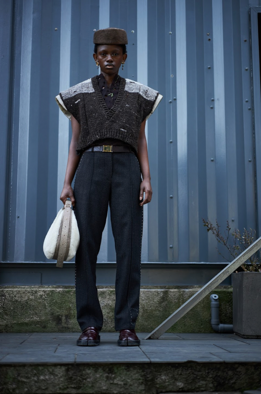 Pixelated Cigarette Pants in Mottled Wool