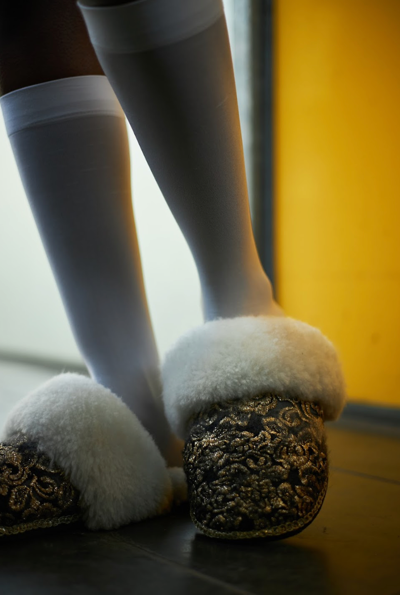 Artisanal Wool and Mohair 'Felt-on-Lace' Slippers