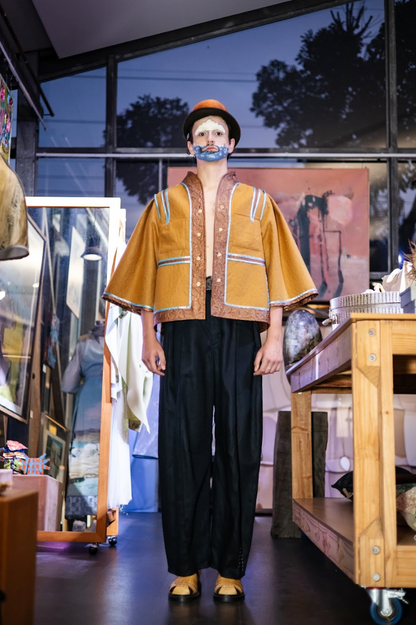 Bronze Geometric Deadstock Faux Leather Jacket