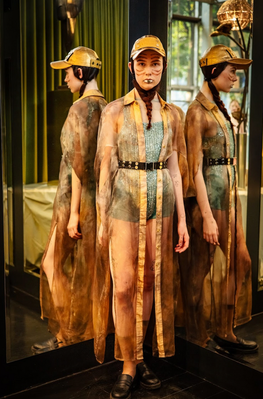 Botanical Dyed Silk Organza Long Cocoon Shirt