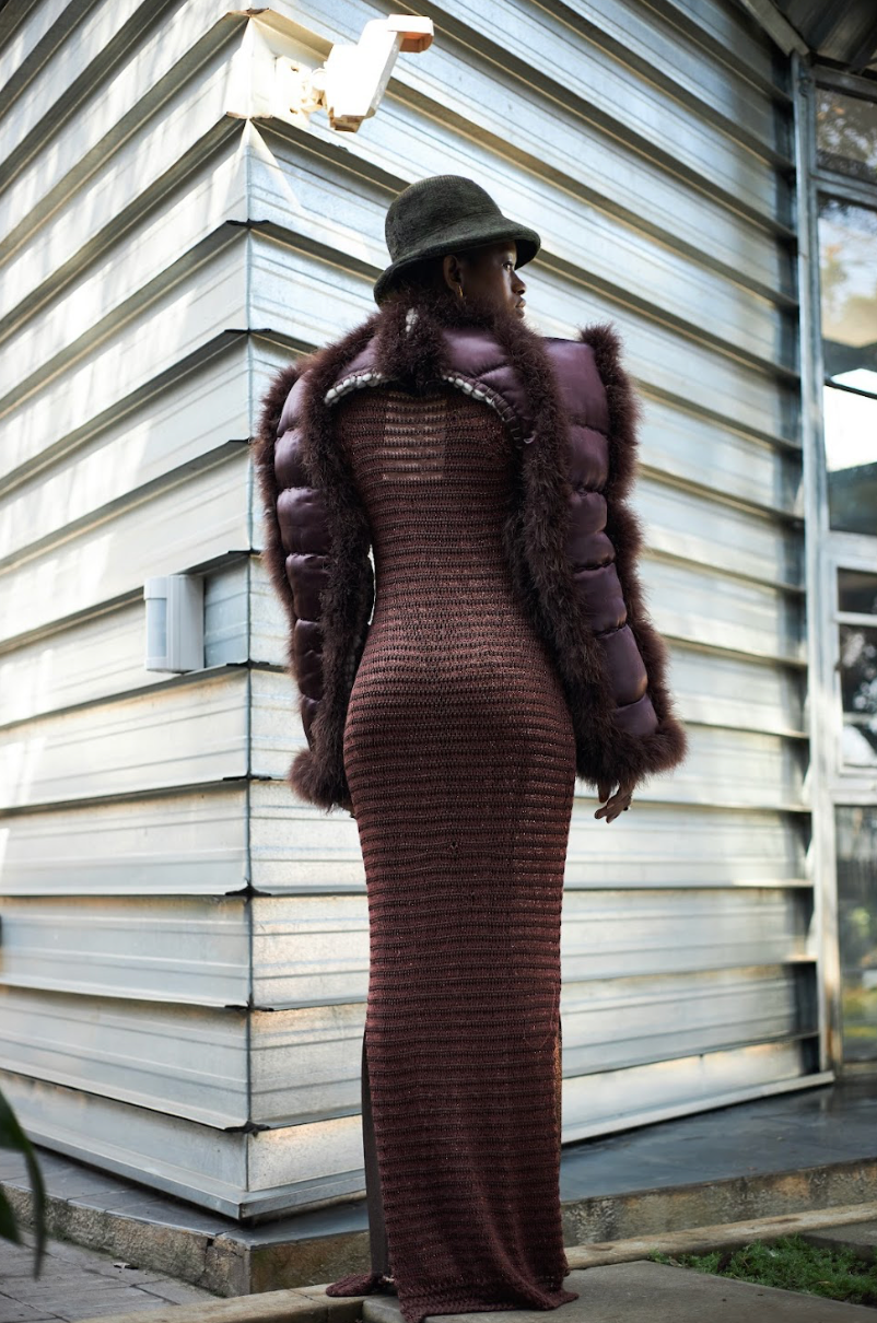 Brown Viscose Wool Mohair Knitwear Racer Tunic